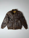 Vintage Shih Ghia Brown Leather Bomber Jacket with Detachable Fur Collar, Made in Spain (M/L)