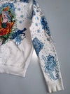 Ed Hardy by Christian Audigier White Mermaid Koi Fish All-Over Print Zip Hoodie Gold Lined Hood (S)