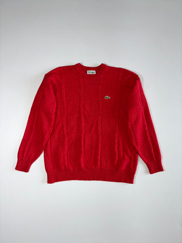 Chemise Lacoste Red Cable Knit Crewneck Sweater with Croc Logo (L/XL)