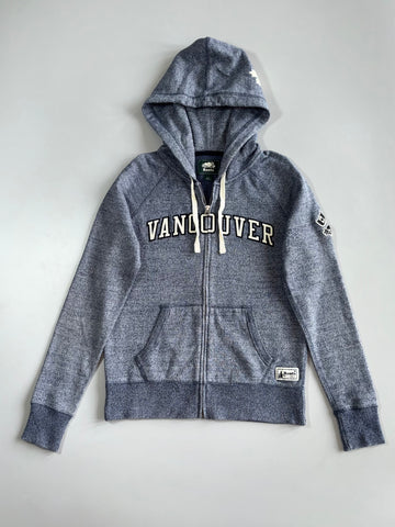 Roots Canada Vancouver Zip Up Hoodie Navy Marl Chenille Arch Lettering (S)