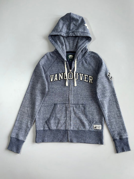 Roots Canada Vancouver Zip Up Hoodie Navy Marl Chenille Arch Lettering (S)