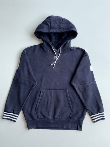 Adidas Originals Navy Sherpa-Lined Hood Trefoil Sleeve Hoodie (S)