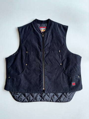 Vintage Tough Duck Black Canvas Quilted Work Vest – Made in Canada(3XL)