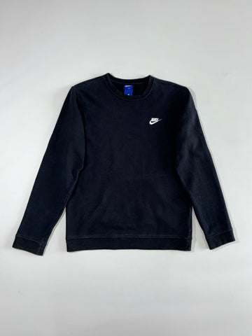 Nike Club Fleece Embroidered Logo Black Crewneck, (S)