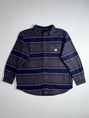 Carhartt Relaxed Fit Navy & Burgundy Striped Flannel Shirt Heavy(XL)