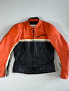 Daly Orange & Black Checkered Cafe Racer Leather Jacket (M)