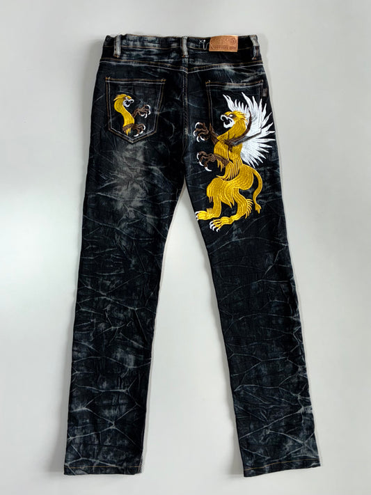 Happy Hope Denim “Griffin” Embroidered Acid Wash Jeans (W:28 |L:40)