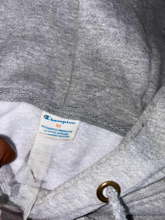 Champion Grey Logo Pullover Hoodie – Classic Fleece Sweatshirt (S)