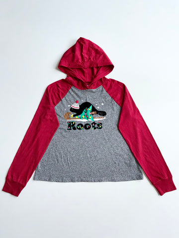 Roots Holiday Beaver Graphic Hooded Long Sleeve Tee – (L)