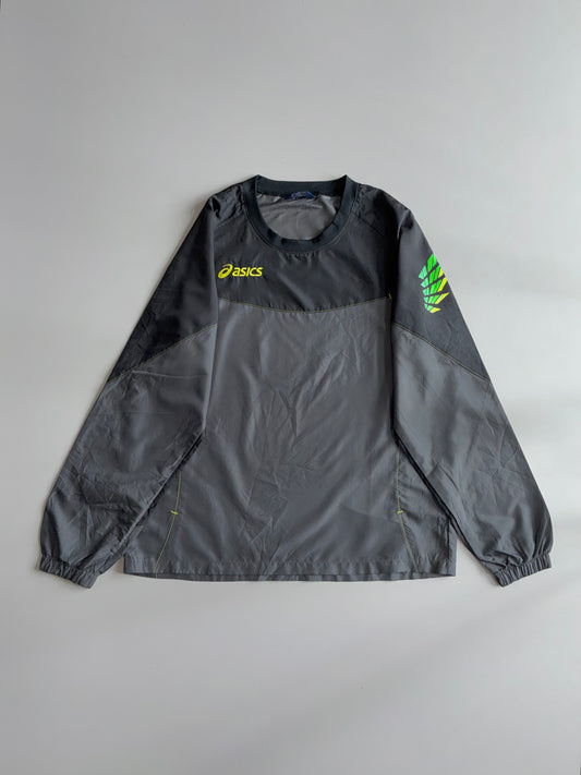 Asics Vintage Shell Pullover Jacket – Grey/Black with Neon Accent (L)