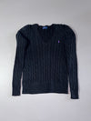 Polo Ralph Lauren Cable Knit V-Neck Sweater – Black (S)