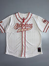 Ecko Unltd “All Crews Major” Pinstripe Baseball Jersey | Vintage Y2K Streetwear | White/Red (2XL)