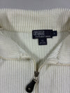 Vintage 90s Polo Ralph Lauren Cream Ribbed Knit Full-Zip Sweater Vest (M)
