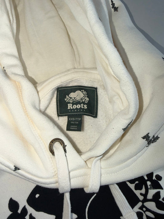 Roots Canada Beaver Logo Allover Print Hoodie | Cream Ivory (XS)