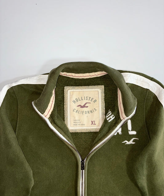 Hollister California Full Zip Track Jacket – Olive Green w/ White Stripe (L/XL)