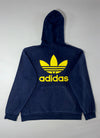 Vintage Adidas Trefoil Big Logo Fleece Hoodie Navy Yellow  (L)
