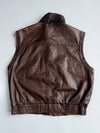 Vintage Brown Leather Vest with Zip Collar (Multi-Pocket) (XL)
