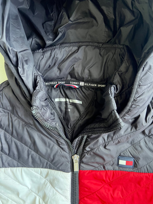 Tommy Hilfiger Sport Flag Colorblock Quilted Hooded Puffer Jacket Black Women (M)