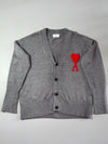 AMI Paris Grey V-Neck Cardigan – Red Ami de Coeur Logo (XL)
