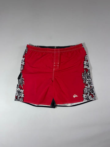 Vintage Quiksilver Red Tribal Floral Board Shorts (W:37) (L:19)