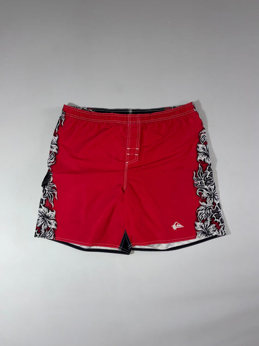 Vintage Quiksilver Red Tribal Floral Board Shorts (W:37) (L:19)
