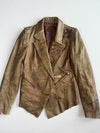 Vintage Doho Metallic Gold Leather Blazer Jacket with Beaded Embellishment(Xs)