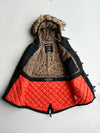 Legender's Black Fishtail Parka – Faux Fur Hood & Orange Quilted Lining (XL)