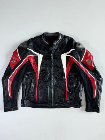 Dragon Rider Black/Red Genuine Leather Armoured Racing Jacket Padded (L)