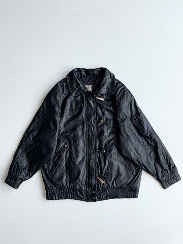 Greg Bell Vintage Black Leather Utility Bomber Jacket(XL)