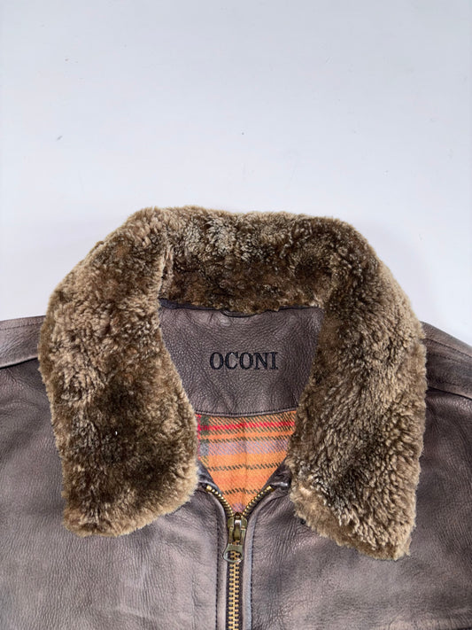 Oconis Premium Original Detachable Fur Collar Heavy Leather Jacket ( XL)