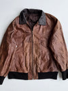 Vintage | Leather Bomber Jacket Brown Black Collar (M)