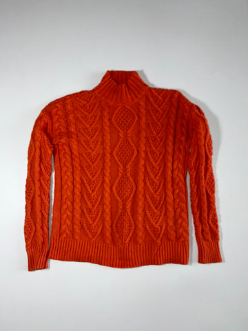 Lauren Ralph Lauren Burnt Orange Aran Cable Knit Mock Neck Sweater –  (L)