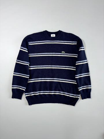 Lacoste Sport Navy Striped Wool Crewneck Sweater  (XL)