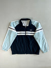 Sergio Tacchini Navy & Sky Blue Colour Block Track Jacket – Striped Panels, Jersey Lined (2XL)
