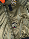 MA-1 Flight Bomber Jacket with Military Patches – Olive Green, Orange Lining (2XL)