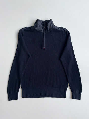 Tommy Hilfiger Navy Quilted Yoke Quarter-Zip Knit Sweater (L)