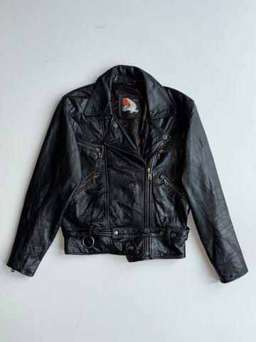 Free-Way Vintage Black Leather Multi-Zip Belted Biker Jacket (M)
