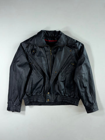Vintage 90s Michael Michelle USA Black Leather Bomber Jacket, Fur Lined (XL)