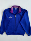 Vintage 90s Asics Royal Blue Track Jacket with Jacquard Purple Collar (M)
