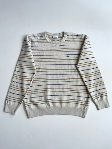 Lacoste Beige Pinstripe Knit Crewneck Sweater (S)