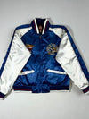 Vintage Jake Navy White Satin Souvenir Bomber Jacket Embroidered (S)