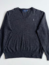 Polo Ralph Lauren Charcoal Grey Merino Wool V-Neck Sweater (M)