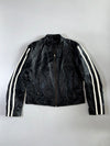 Black Leather Racer Jacket with White Stripes (XL)