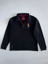 Euro Club American Casual Style Long Sleeve Rugby Polo in Black with Rainbow Big Pony (S/M)