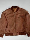 Vintage 90s Tan Brown Leather Bomber Jacket – Ribbed Collar & Cuffs (XL/2XL)