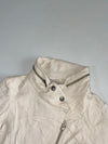 Lavenlico Cream Leather Asymmetric Zip Biker Jacket with Ribbed Knit Hem & Cuffs Women’s (XXS)