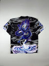 Blue Dragon Print Japanese Style Open Front Kimono Shirt (XL)