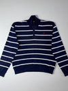 Polo by Ralph Lauren Navy & White Striped Quarter-Zip Sweater (XL)