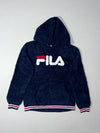 Vintage Fila Navy Blue Sherpa Fleece Logo Hoodie (S)