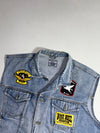 Vintage Back To Basics Biker Patch Denim Vest – Kaiserslautern – Light Wash (2XL)